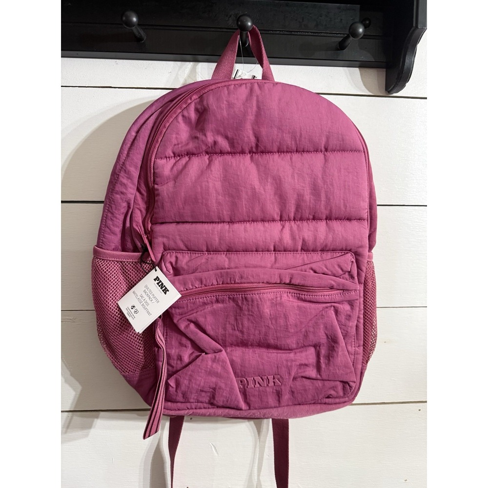 Victoria's Secret PINK Backpack‎ Quilted Puffer  Solid Hot Pink Rose NWT Laptop